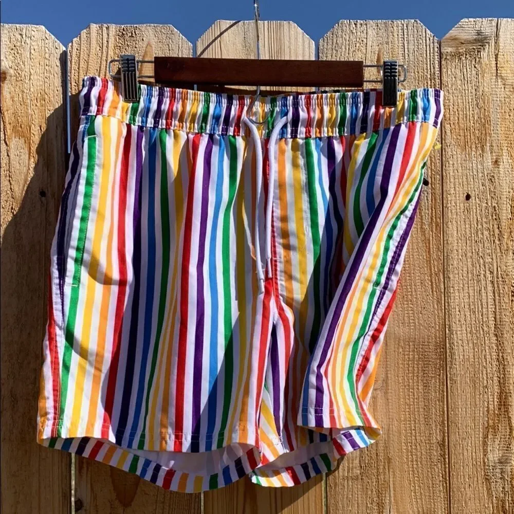 Take 50% OFF- Trinity Collective Rainbow Striped Unlined Swim Trunks, Size-M